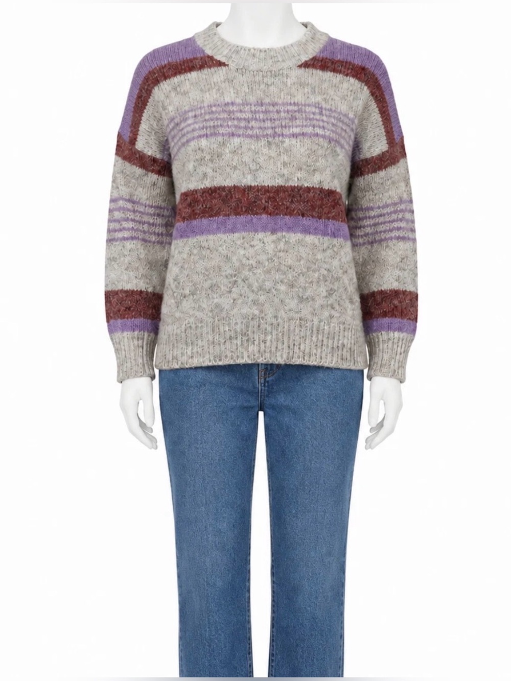 Heartloom Laylana Oatmeal Lilac Rust Striped Knit Sweater M